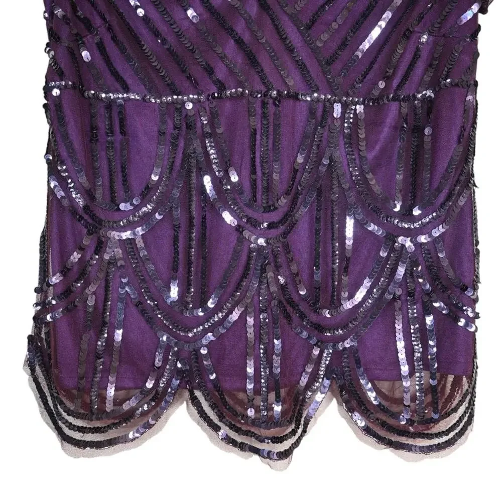 Cache Womens M Purple Short Sleeve Sequin Evening Cocktail Blouse NEW - Picture 5 of 9